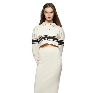 Zara cream ribbed midi knit Skirt + Blouse